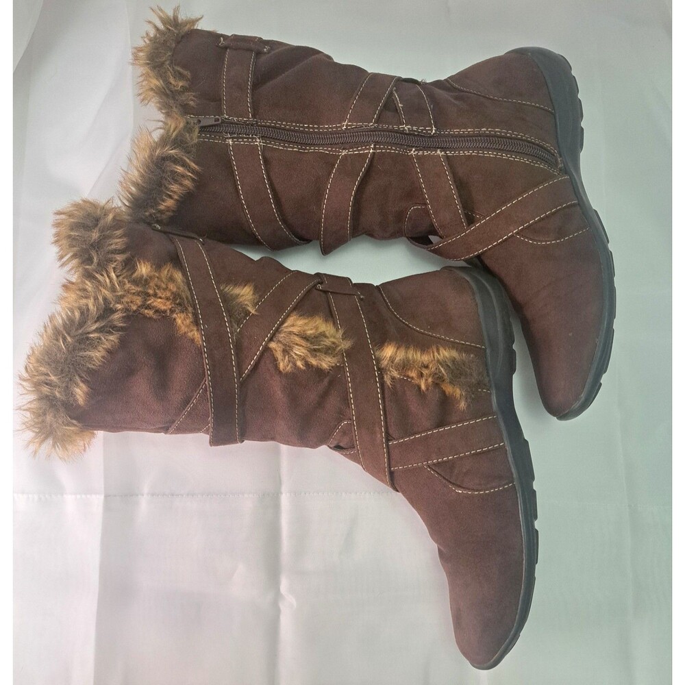 Natural Soul FASANO Brown Faux Fur Lined Mid-Calf Boots Women's 7.5 Zip Strap - Picture 7 of 10